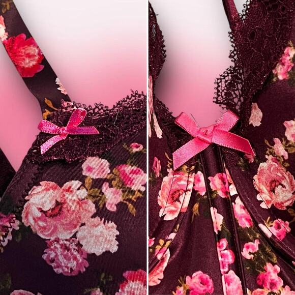 ★ Victorious Secret Floral Print Lace-Up Bustier Corset Top w/ Bows ★ - Picture 2 of 6